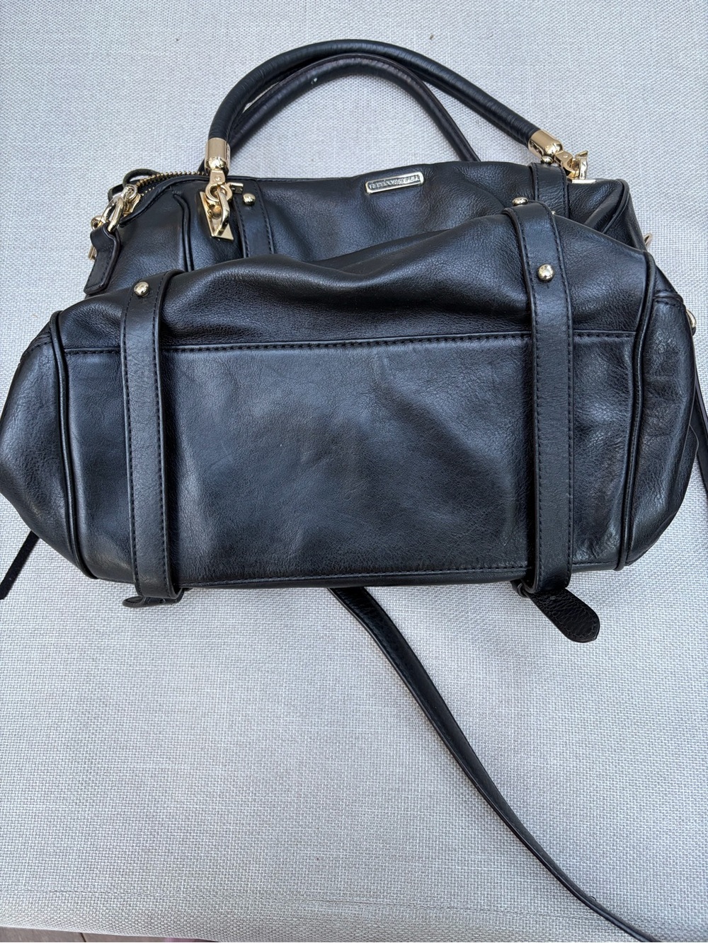Rebecca Minkoff Cupid Classic Black Leather Satchel Handbag - Gold Hardware - Picture 10 of 12